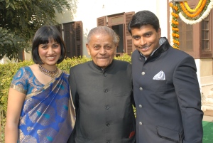 Himani Dalmia with maternal grandfather Prakash Kumar Varma and husband Akash Premsen
